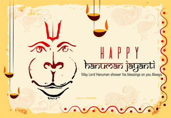 Illustration of Lord Hanuman on abstract background for Hanuman Jayanti festival of India and Happy Dussehra celebration background 