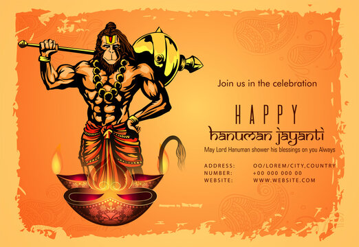 Illustration of Lord Hanuman on abstract background for Hanuman Jayanti festival of India and Happy Dussehra celebration background 