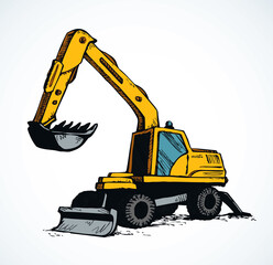 Excavator drawing isolated on white background