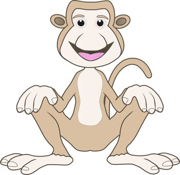 Cartoon illustration of a friendly monkey sitting