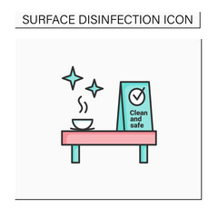 Clean and safe color icon.Dicinfected place signification. Public spaces and surfaces disinfection. Safety space and preventative measures. Preventing virus spread concept.Isolated vector illustration