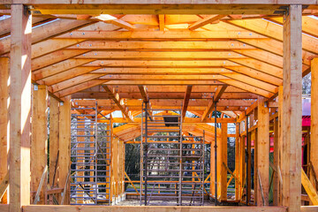 modern construction with wooden details, the new building are built environmentally friendly