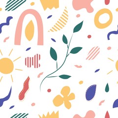 Seamless pattern with abstract shapes on white background. Abstract modern style for wallpaper, fabric and packaging. Vector illustration.