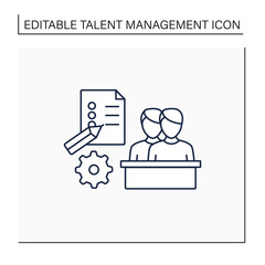 Employee survey line icon. Questionnaire to obtain opinions, reviews. Evaluate employee mood. Talent management concept. Isolated vector illustration.Editable stroke