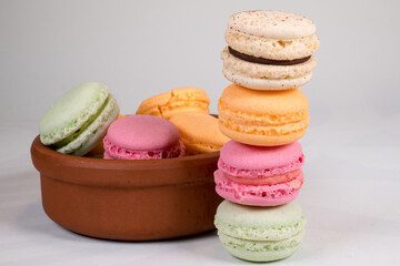 Colorful and tasty Macaron cakes. Small French cakes. Background