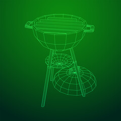 Obraz na płótnie Canvas Round barbecue grill. Outdoor bbq party. Wireframe low poly mesh vector illustration