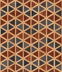 Seamless wooden background. Brown wooden panel  with triangular pattern for wall decor. Wood texture.