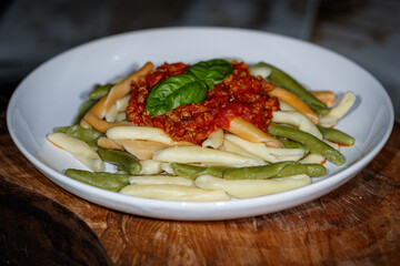 pasta with tomato sauce and basil