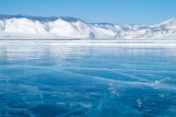 Fototapeta na wymiar Ice surface of Baikal lake. Winter christmas landscape