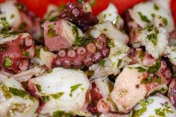 octopus salad, with tomatoes and cucumbers