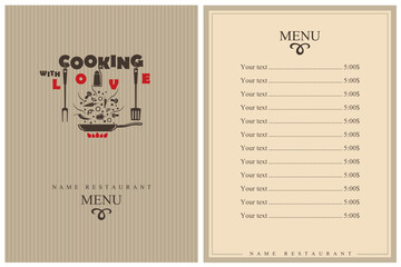 template restaurant menu design with cooking kitchen utensils