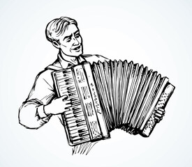 A man plays the accordion. Vector drawing