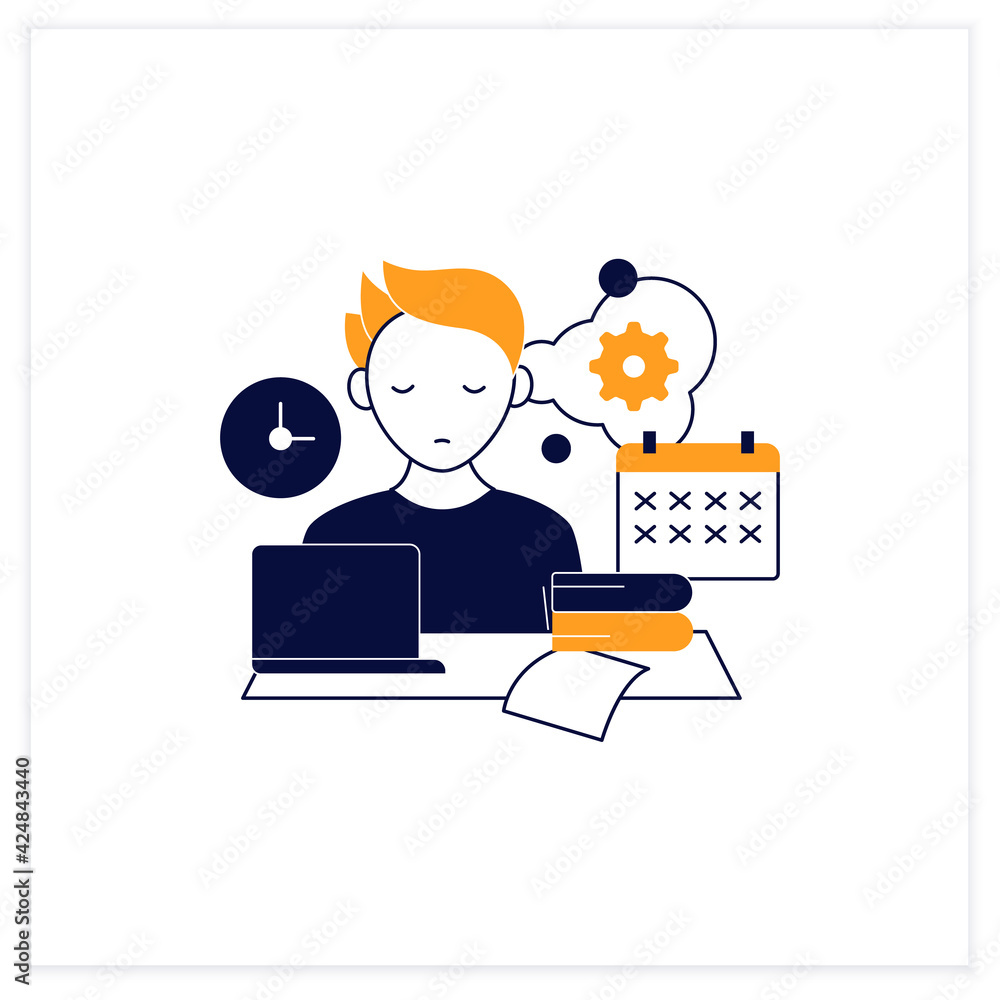 Aufkleber defier procrastinator flat icon.avoid new tasks. finding reasons not complete tasks.procrastination 
