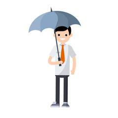 Cartoon flat illustration. Protection from Bad autumn weather with clouds. Drops of water fall down.