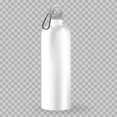 Glossy metal shaker Whey Protein and Gainer. Vector Illustration isolated on white background.Design template of packaging mockup for graphics.