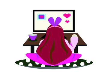 woman work with computer and cup of tea