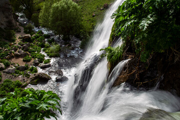 small waterfall in nature close-up stream