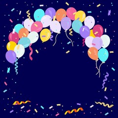 Colorful party banner with balloons and confetti