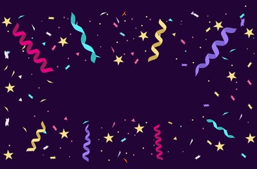 Colorful confetti on violet background. Vector illustration
