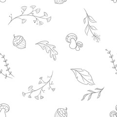 Forest minimalistic leaves, mushrooms, acorns