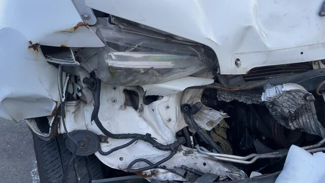 Van front damaged due to accident - Automotive insurance coverage concept