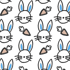 Trendy pattern with hand drawn rabbit head and carrot. Applicable for textile design, cover fabric, packaging and other users. 