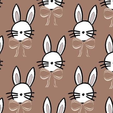 Trendy pattern with hand drawn rabbit head. Applicable for textile design, cover fabric, packaging and other users. 