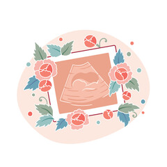 Illustration with baby ultrasound and flowers