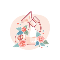 Illustration with electric breast pump and flowers