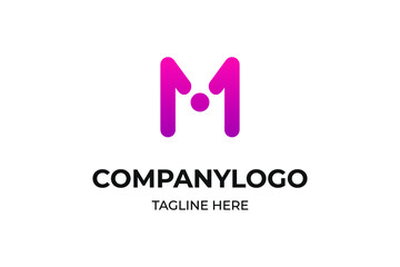 Vector Abstract Initial Letter M Logo. Blue Gradient Linear Rounded Style with Connected Liquid Dots . Usable for Business, Science and Technology Logos