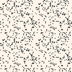 Vector abstract pixel mosaic background. Simple monochrome seamless pattern with small squares, diamonds, rhombuses, randomly scattered dots. Black and white minimal texture. Modern repeat design 