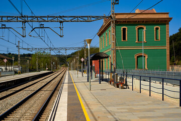 Railway station in Europe on a sunny summer day