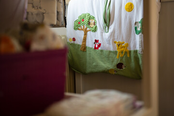 Colorful sleeping bag with animals.