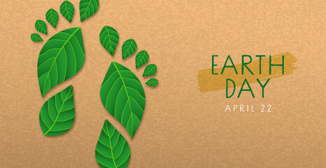 Earth Day banner green leaf foot print concept