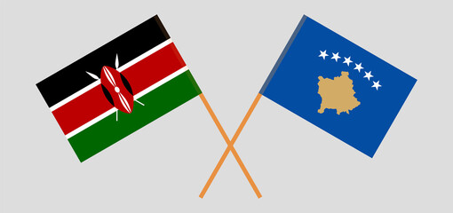 Crossed flags of Kosovo and Kenya. Official colors. Correct proportion