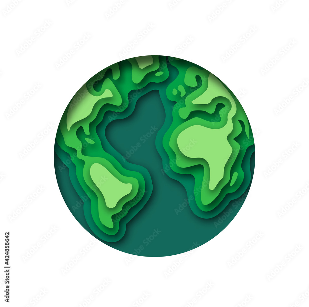 Sticker paper cut green earth map circle concept isolated