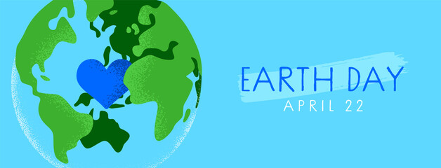 Earth Day green planet with heart cartoon banner © Cienpies Design