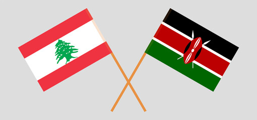 Crossed flags of the Lebanon and Kenya. Official colors. Correct proportion