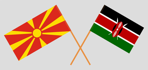 Crossed flags of North Macedonia and Kenya. Official colors. Correct proportion