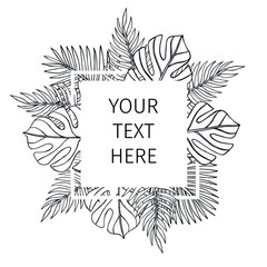 Vector hand drawn doodle sketch palm leaves frame banner isolated on white background