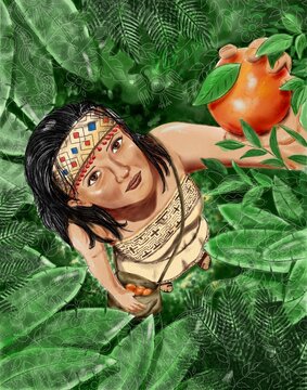 jungle girl grabbing a fruit