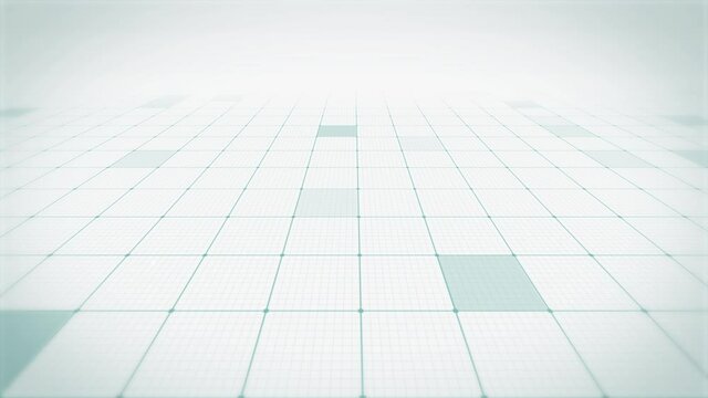digital grid 3D tile move on background (blue grid on white base)