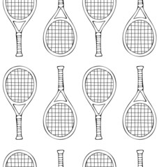 Vector seamless pattern of hand drawn doodle sketch tennis racket isolated on white background