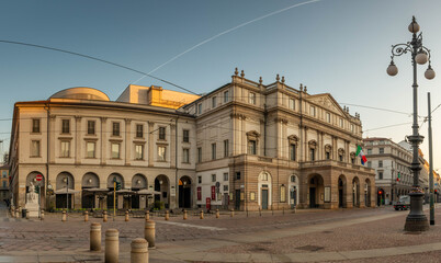 Fototapeta na wymiar Exterior of the Teatro alla Scala in Milan famous all over the world for its representations