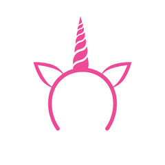 Vector flat pink unicorn hair head bezel with horn and ears isolated on white background