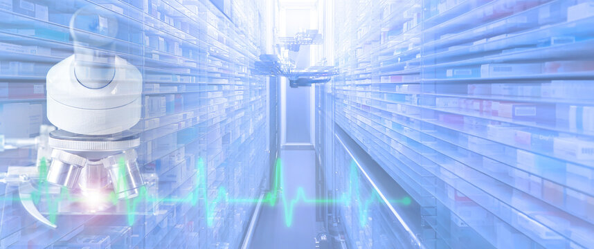 Robotic Pharmacy Storage And Microscope With A Pulse Wave Or MRI  Pulse Sequence.