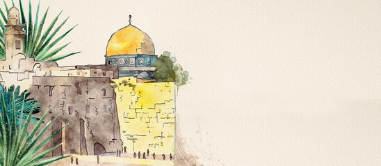 Fototapeta premium Jerusalem. Watercolor background