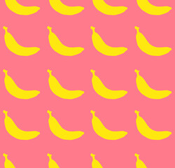 Vector seamless pattern of yellow hand drawn banana silhouette isolated on pink background