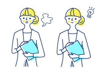 書類を持った若い女性　2表情