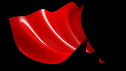 red glossy flying piece of fabric on black background - 3D rendering illustration